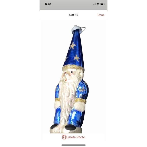 Vintage Mid Century Glossy Christmas Ornament Depicting Wizard Like Santa Claus - Picture 9 of 14